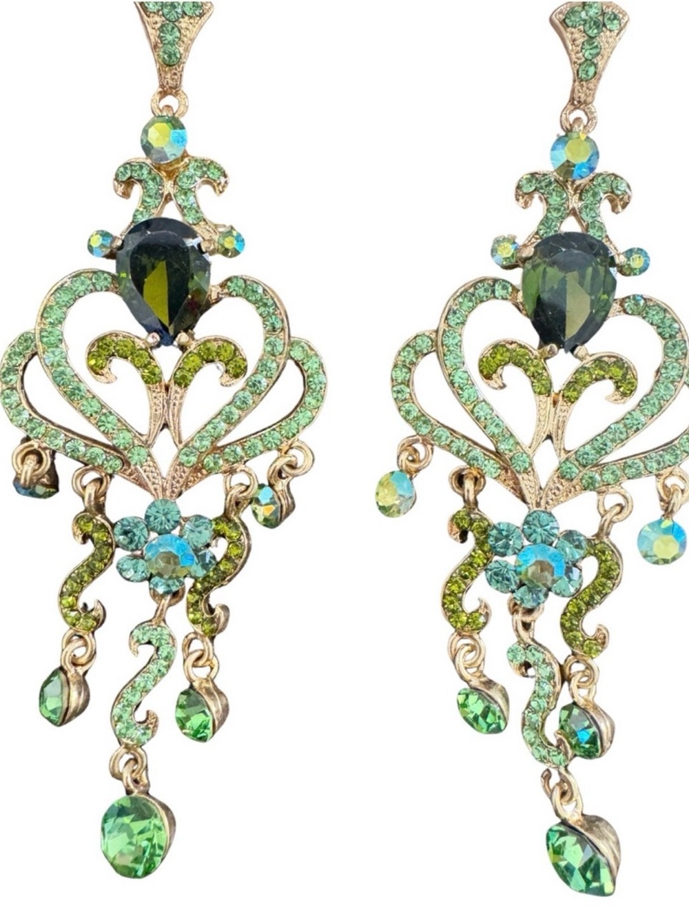 Austrian Crystal Green Chandelier Earrings 4" NWT Nordstrom